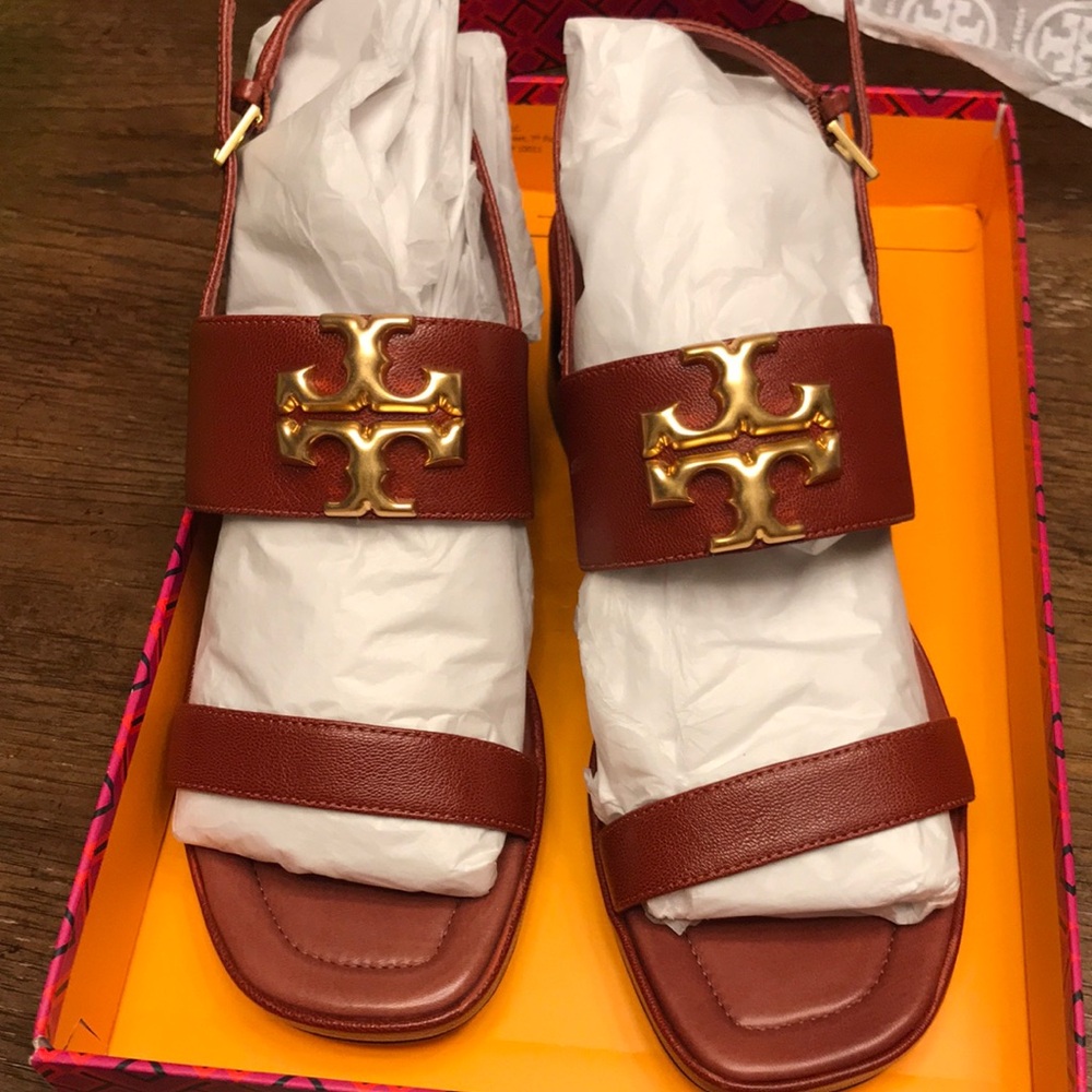 Tory Burch Paprika Burgundy/Brown Sandals with Gold Accent